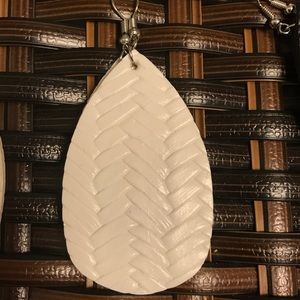 Weave Faux Leather Earrings- White